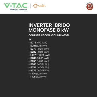 V-Tac Inverter Monofase Ibrido On-Grid / Off-Grid 8kW IP66