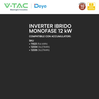 V-Tac Deye Inverter Trifase On-Grid / Off-Grid 12kW IP65