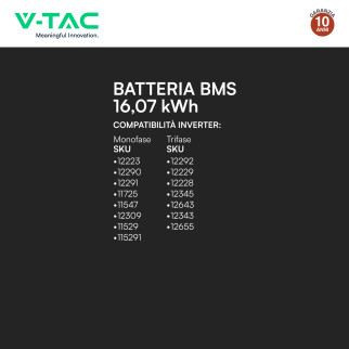 V-Tac Batteria BMS LiFePO4 51,2V 314Ah 16,07kWh Garanzia 10 Anni